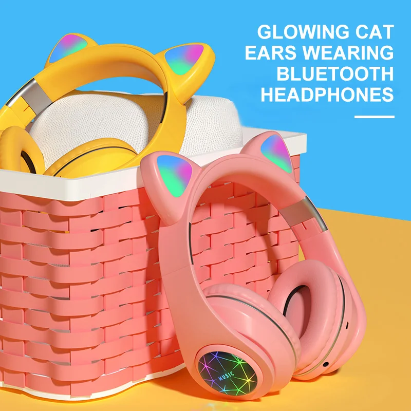 Kids LED Cat Ear Headphone Noise Cancelling Earphone Bluetooth 5 0 Adults Kids Flash Headset Support TF Card 3 5mm Plug With Mic