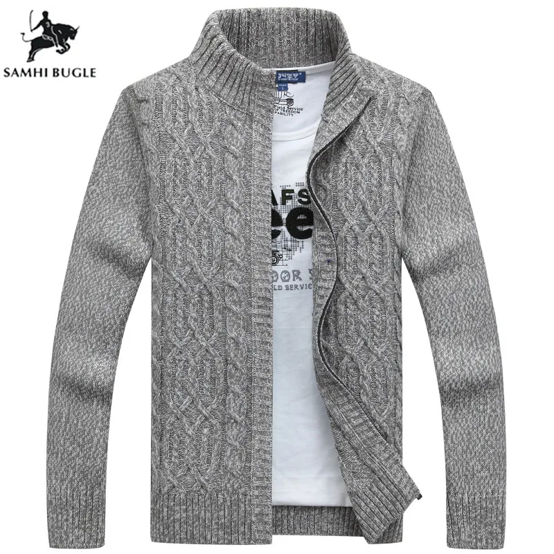 ^Cheap Mens Sweaters for 2019 Brand Man Sweater Casual Men Cardigan Thick Cashmere Sweater Outerwear Winter Gray Blue
