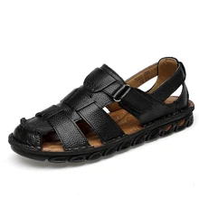Новинка; мужские летние сандалии; повседневная обувь из натуральной кожи; мужские пляжные сандалии в римском стиле; брендовая модная летняя мужская обувь