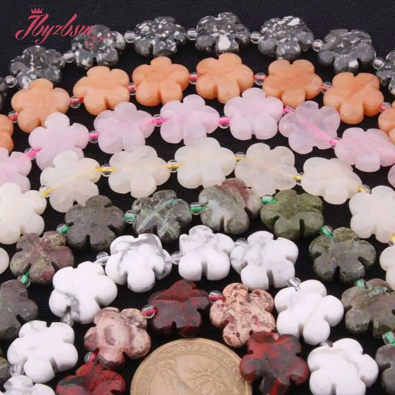 Natural Flourite Tiger's Eye Howlite Flower Shape Loose 15MM Stone Beads For DIY Necklace Bracelets Jewelry Making Strand 15
