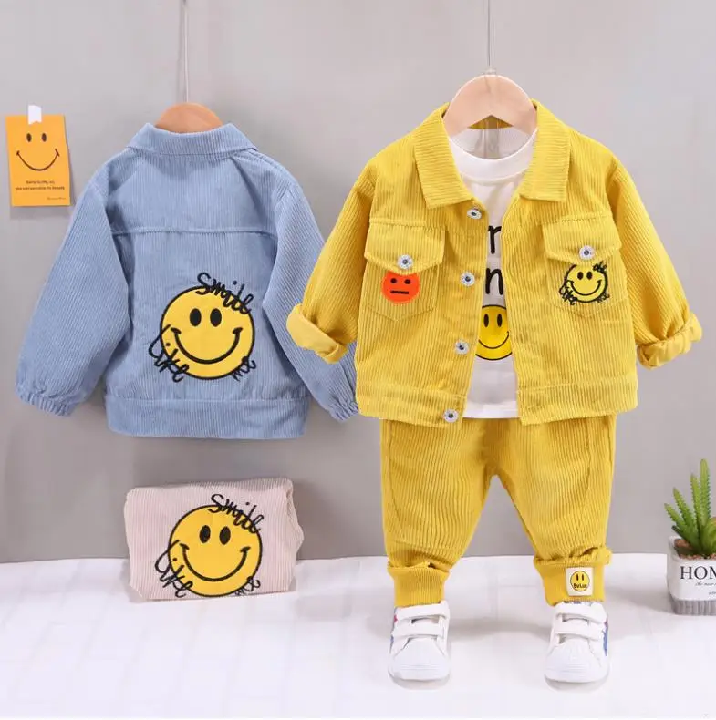 newborn baby clothing set Children overalls sportswear set 1-5Y boys girls Lapel corduroy coat+shirts+pants 3pcs Toddler Infant outfits kids baby clothes sun baby clothing set