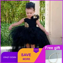 Г. Черное бальное платье с цветочным узором для девочек, платья с золотыми блестками, фатиновая юбка-пачка без рукавов, многоярусные юбки, Communio