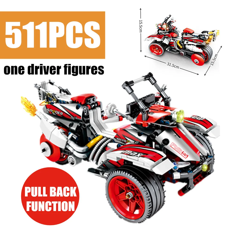 

New City Bombardier Pullback Racing Motorcycle Kits Set Fit Legoings Technic Building Block Bricks Toys Children Kid Gift