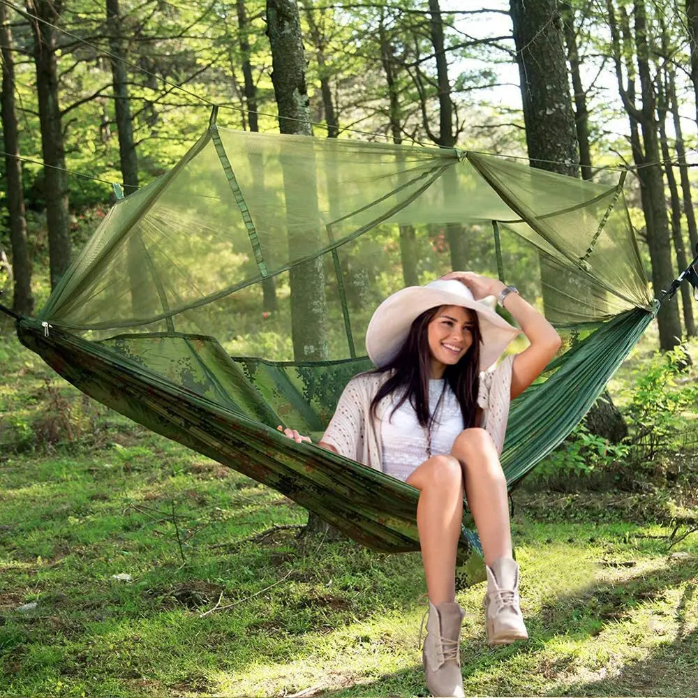 Camping Hammock with Mosquito Net Portable Tent Waterproof Lightweight Nylon Hammock for Hiking Outdoor Travel Survival Backyard