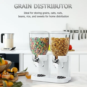 

2 Tube Airtight Dry Food Dispensers Oatmeal Container Cereal Grain Distributor for Household Kitchen Easy Supplies