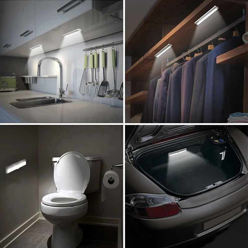 

LED light with 6/10 LEDs PIR motion Sensor, LED lamp for wardrobe, bed lamp, night light for wardrobe, stairs, kitchen