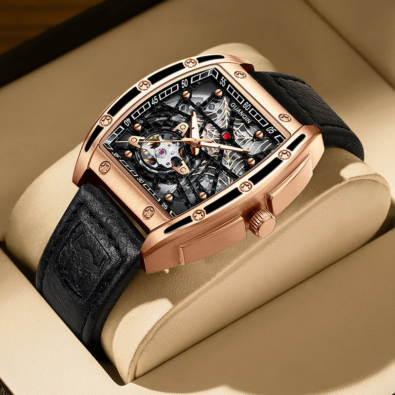 GUANQIN Men Mechanical Automatic Wristwatches Watch Skeleton Luxury Japan Movement Sapphire Waterproof Watches for Men Replica