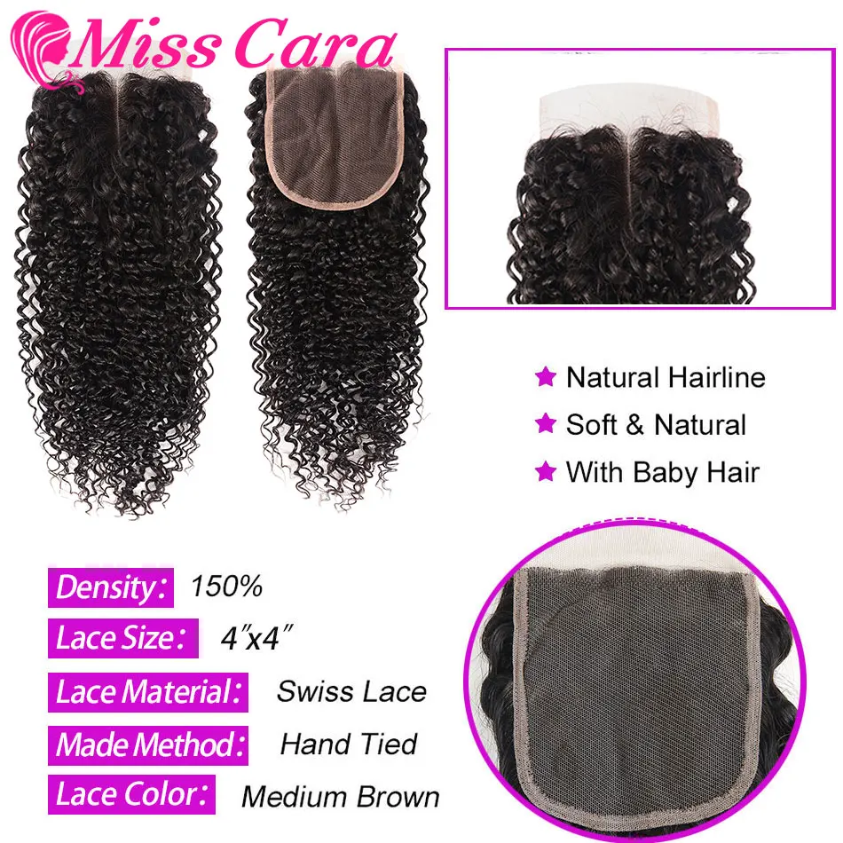 Монгольский курчавый и вьющийся волос с закрытием 100% человеческие волосы 3/4