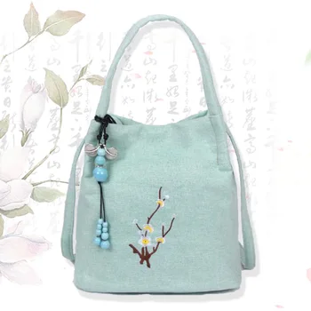 

Cotton and linen bag cross-body small suction buckle bucket bag other shore flower retro embroidery bag