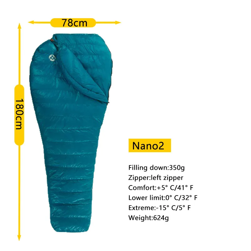 Nano2-Blue-M AEGISMAX Nano Nano2 Открытый Кемпинг Сверхлегкий Мумия белый гусиный пух три сезона спальный мешок нейлоновый мешок портативный Сращивание - Цвет: Nano2-Blue-M