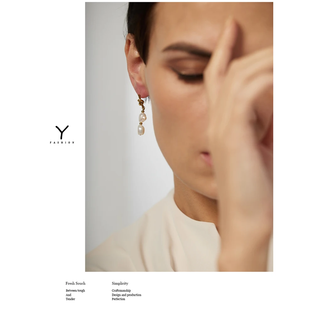 Yhpup 스테인레스 스틸 천연 진주 드롭 귀걸이 참 금속 골드 기하학 18 K 도금 보석 Boucle d' oreille Femme New