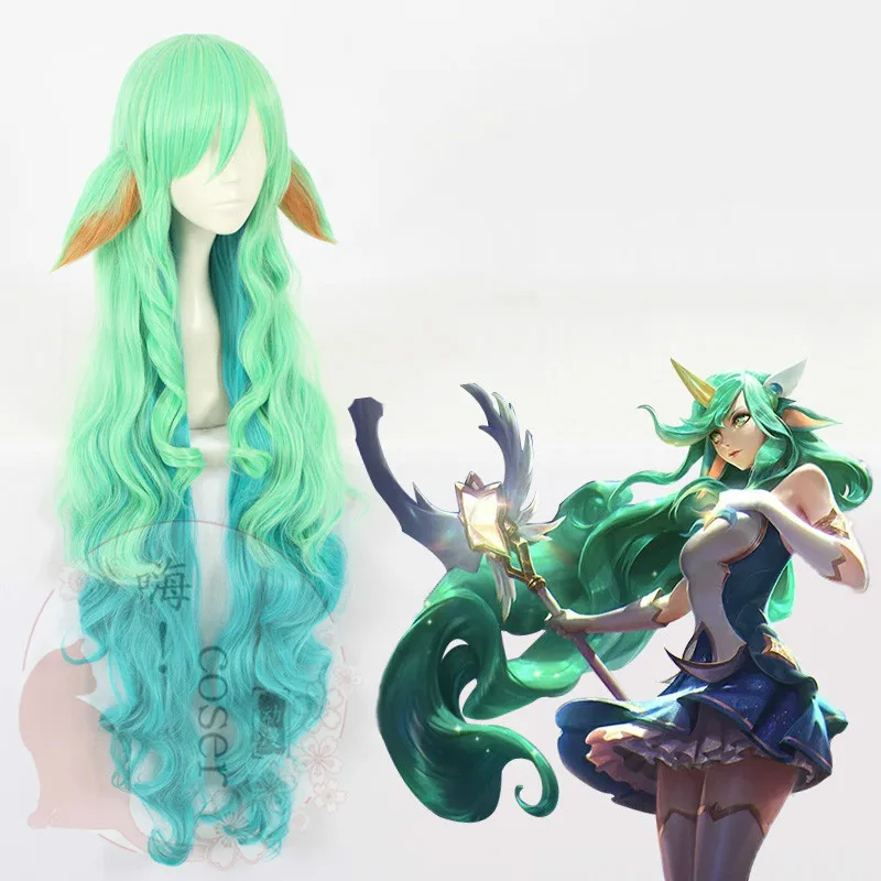 Парик для косплея LOL women Soraka Star Guardian зеленый парик с 2 ушами |