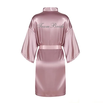 

mauve bride satin silk robe women dress silver writing bridal wedding gown bridal party team bath robe short bridesmaid kimono