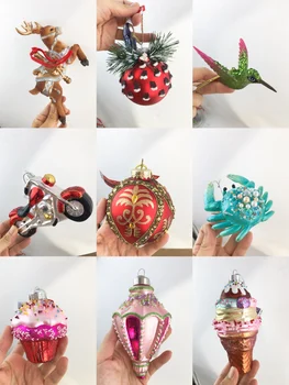 

Glass Hummingbird Deer Crab Ice Cream Christmas Tree Glass Animal Pendant Handmade Festival Decoratives