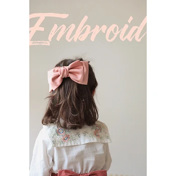 

spring 2020 new girls sweet cute big collar shirt children embroidery imitation linen fabrics tops