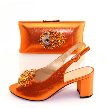 

Orange African high heel shoes and evening party handbag set CR301, Heel Height 7.5cm