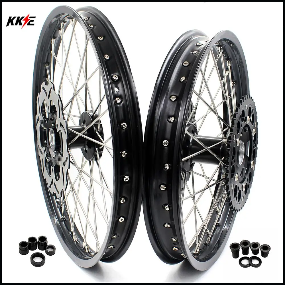 KKE 21/19 MX DIRT BIKES WHEELS RIMS SET FOR SUZUKI RM125 1996-2000 RM250 BLACK HUBS REAR 220MM DISC | Автомобили и мотоциклы