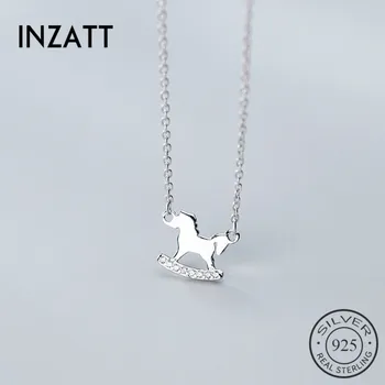 

INZATT Real 925 Sterling Silver Zircon Horse Choker Pendant Necklace For Fashion Women party Fine Jewelry cute Accessories gift