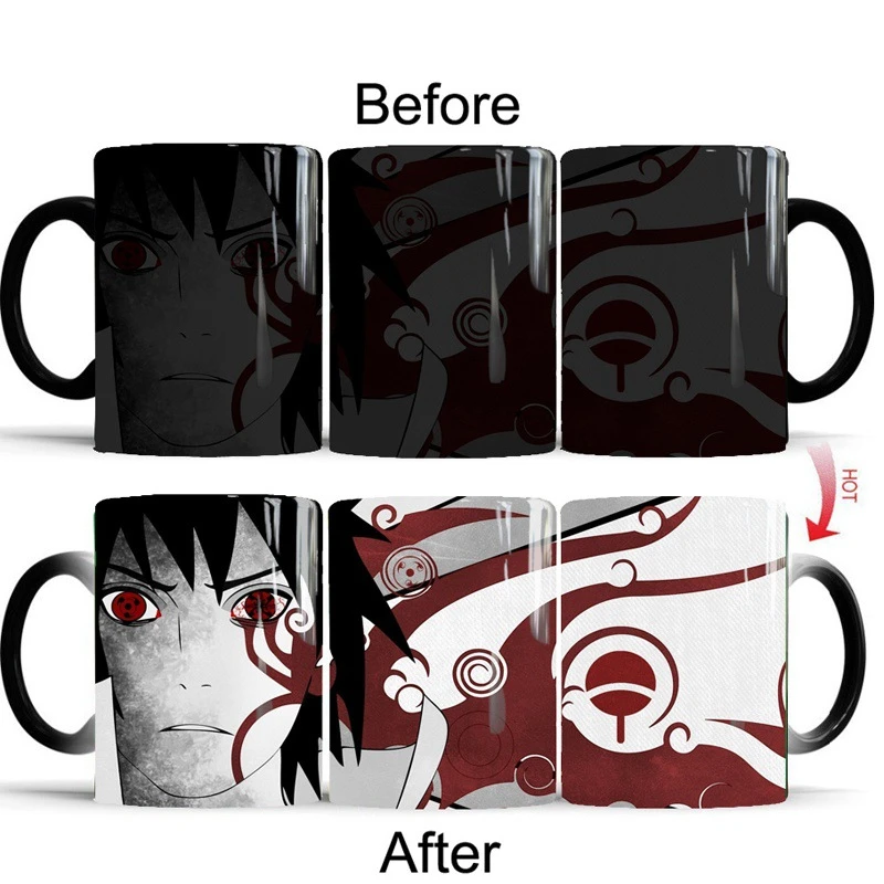 

New Anime Naruto Uchiha Sasuke Sharingan Heat temperature Sensitive Color Changing Coffee Milk Tea Water Cups Mugs for Boys Gift