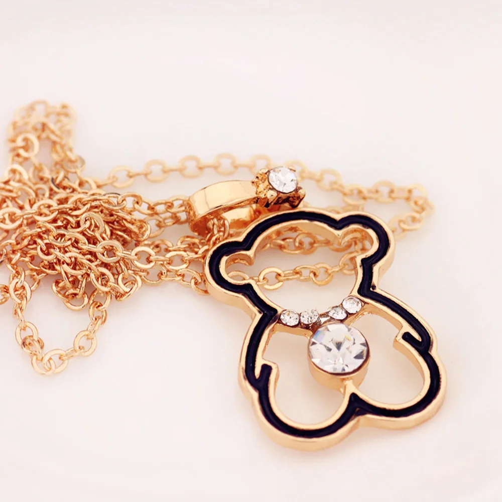 Милые ожерелья медведь кулон Дамы Золото кубический цирконий ожерелье Мода длинный кулон ожерелье женский медведь ювелирные изделия