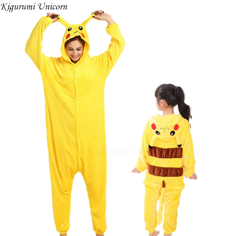Черный Кигуруми Единорог пижамы для взрослых животных Пикачу Onesie Для женщин Для мужчин пара зимний Пижамный костюм, ночная рубашка, фланелевые пижамы - Цвет: Черный