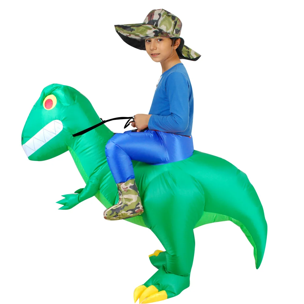 Надувные костюмы Хэллоуин зеленый костюм Косплей динозавр ходьба T-Rex Blow Up Disfraz для детей и взрослых - Цвет: Kid