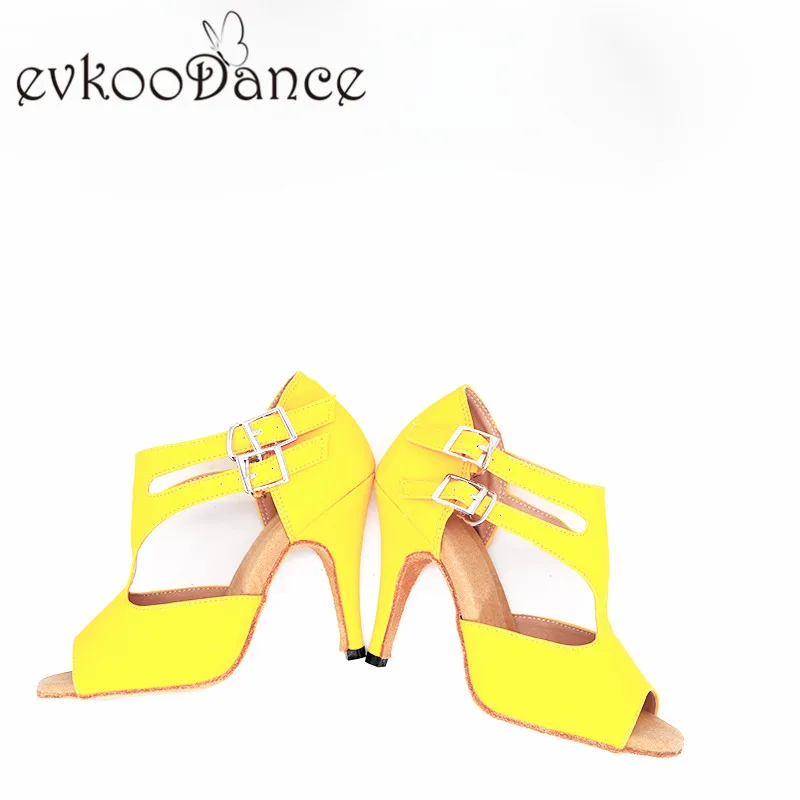 Evkoo/танцевальные туфли для латинских танцев, размеры США 12; Zapatos De Baile; желтые женские туфли из искусственной кожи на каблуке 8,5 см; профессиональные женские бальные туфли для сальсы; Evkoo-602