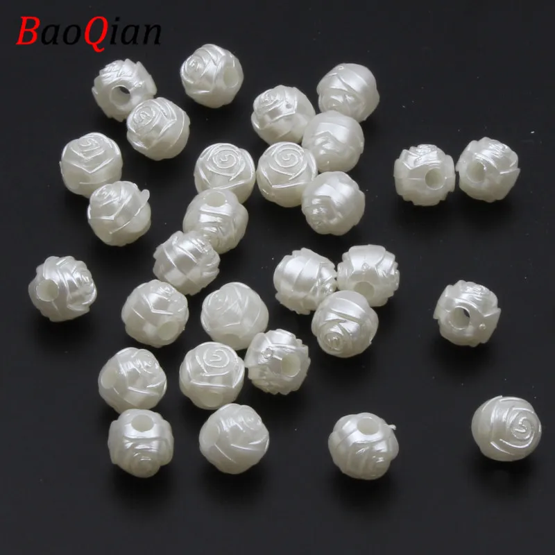 

100PCS Rose Imitation Pearl Acrylic Pearl DIY White Beads Making Holiday Gift Ornament 9mm