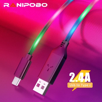 

2.4A LED USB Cable Type C usb-c Fast Charging Data Cable Charger For Xiaomi Huawei Samsung S9 S8 Smart Voice Control LED Cable