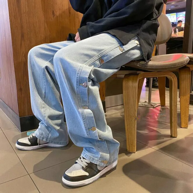 

Jeans Men Loose Straight Leg Pants Teenager Casual Pants Mouth Kpop Clothes Hip Hop Wide Leg Long