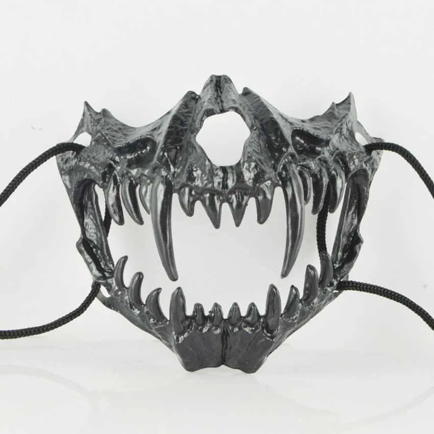 Maschera Giapponese Dragon God Puntelli Cosplay Unisex Halloween Animal Tiger Maschere A Denti Lunghi Puntelli Di Halloween Cosplay