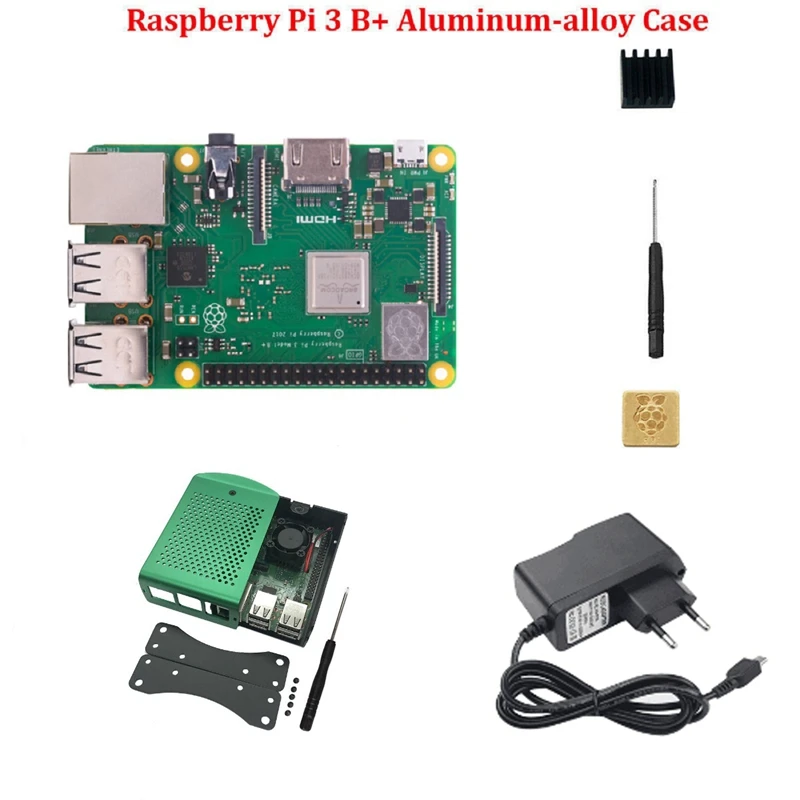Для Raspberry Pi 3 B+(B Plus) стартовый комплект четырехъядерный процессор 1,4 ГГц 64 бит+ корпус из алюминиевого сплава зеленый