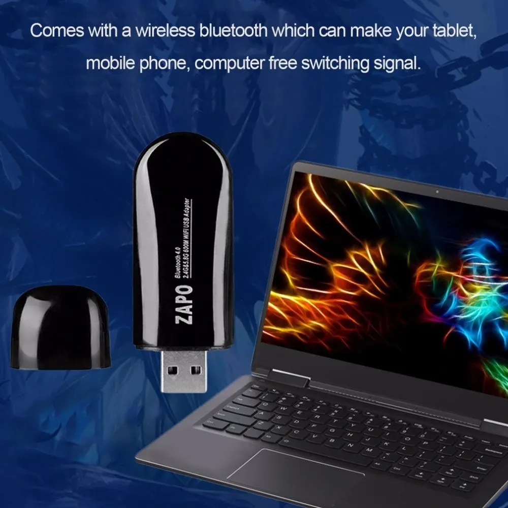 ZAPO Mini W67B 600 Мбит/с Bluetooth 4,0 двухчастотный 2,4G-5,8G USB2.0 Ethernet Wi-Fi ключ беспроводной адаптер Wi-Fi сетевая карта