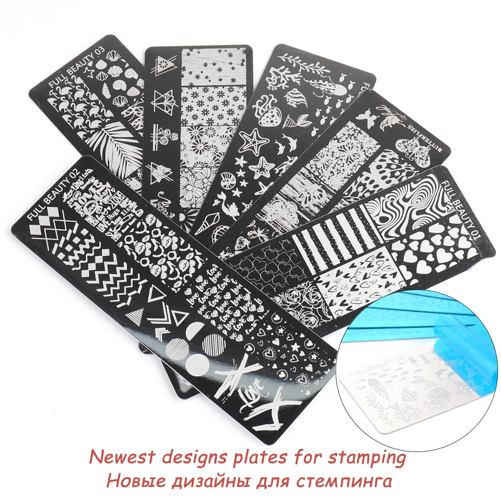 Stamping Plates Kit Hearts Nail Art Templates Dots Butterflies Stencils Stamping Paint Neon Nail Gel Varnishes Design CHFB01-06 3