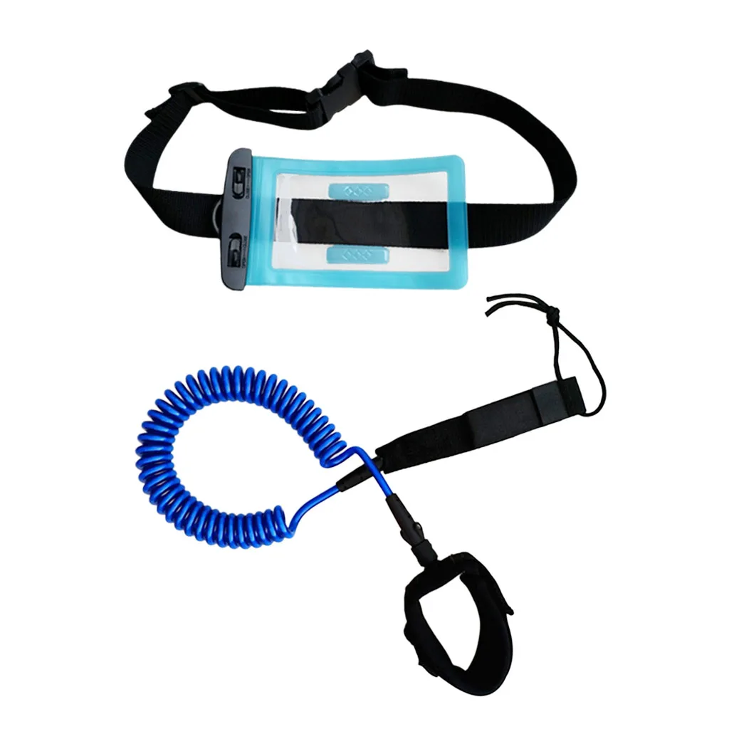 10ft 7mm Coiled Surfboard SUP Leash Stand up Paddle Board Leg Rope Ankle Strap with Waterproof Wallet Dry Bag for Surfing 