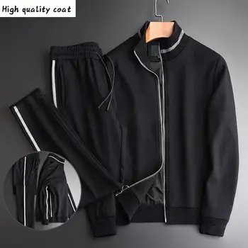 

Men's Thicken High-end Sweatshirt (coat + Pants) Tight Necklace Zipper with Stylish Men's Slim Fit Casual Men's 4xl Pants