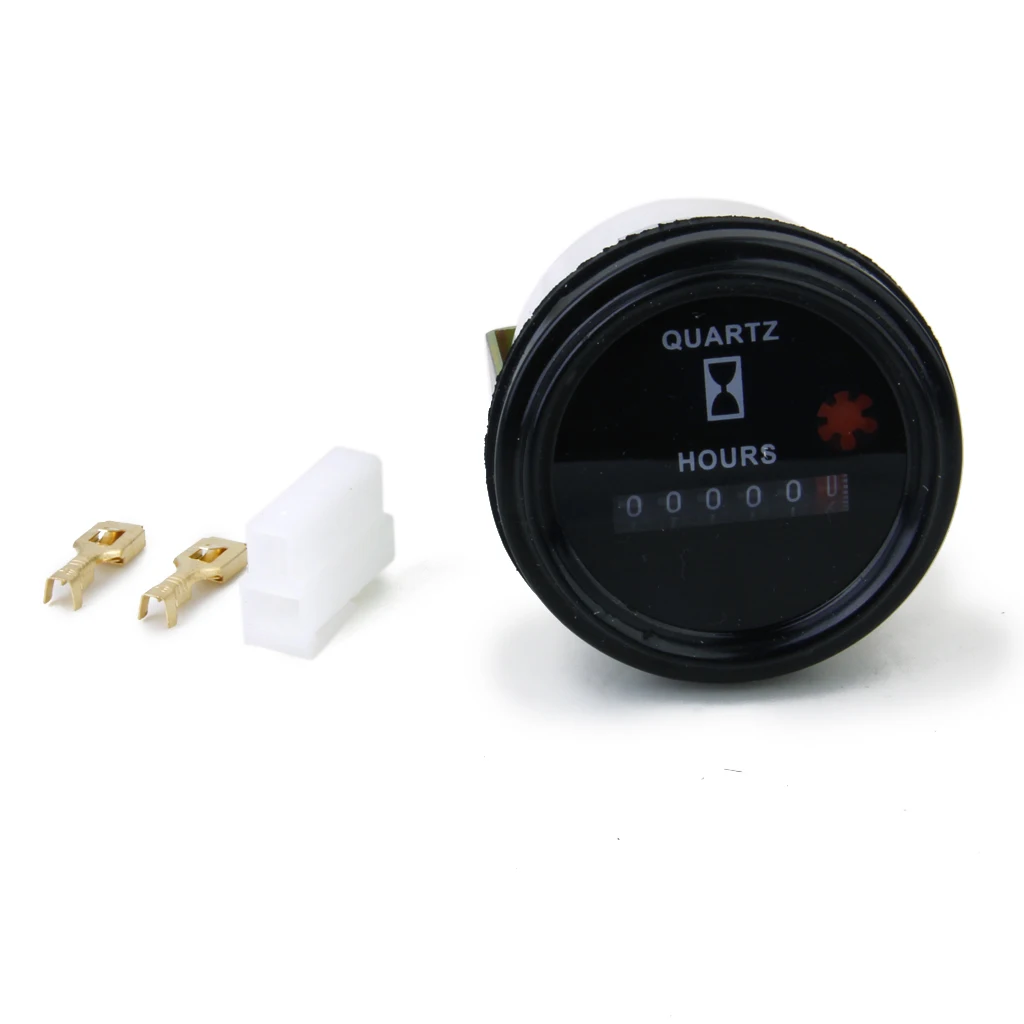DC / AC 12-36V Quartz Hour Meter Gauge, Round Shape, For Fork lifts, Buses, Trucks, Golf Carts, Vehicles