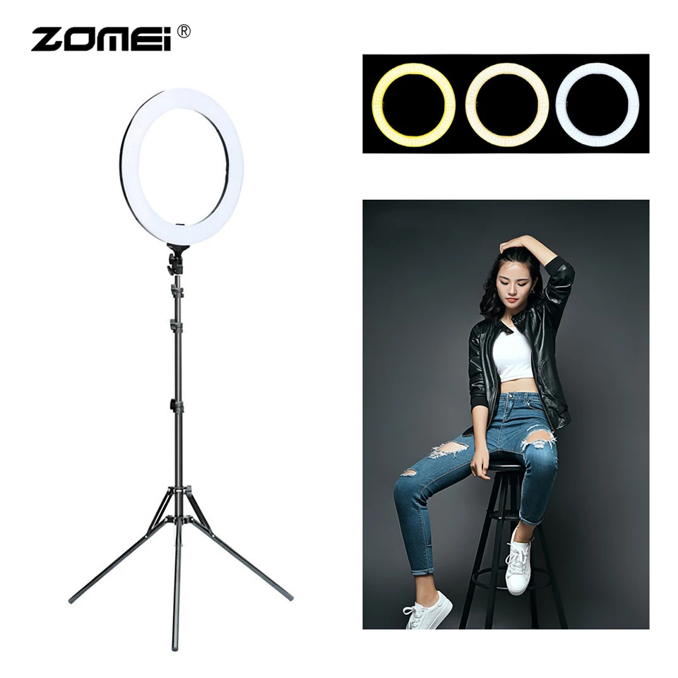 ZOMEI 18 &quotфотографическое освещение Светодиодная кольцевая лампа с подставкой для
