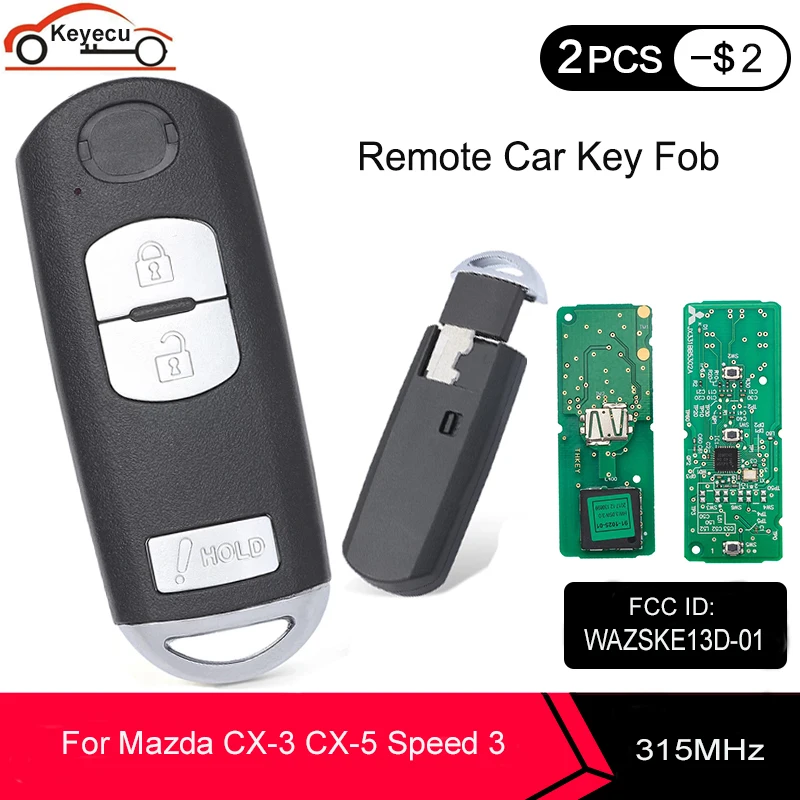 Keyecu дистанционный ключ-брелок от машины 3 кнопки FSK 315 МГц ID49 для Mazda CX-3 CX-5 Скорость