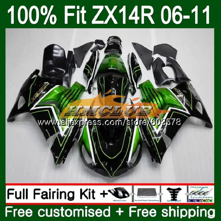 Инъекции для KAWASAKI ZZR1400 ZX14R 06 07 08 09 10 11 113CL. 9 Цвета: зеленый, черный ZX 14R ZX-14R 2006 2007 2008 2009 2010 2011 обтекатель