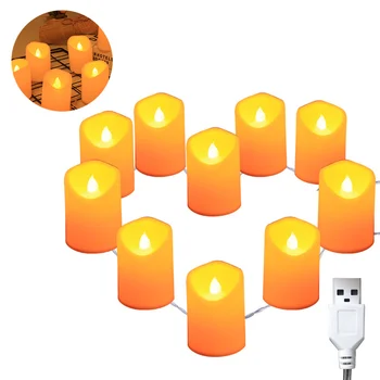

1.5M LED Simulation Glitter Candle String Lights USB Flameless Candles Lamps Romantic Warm White Light Party Decor Proposal Wedd