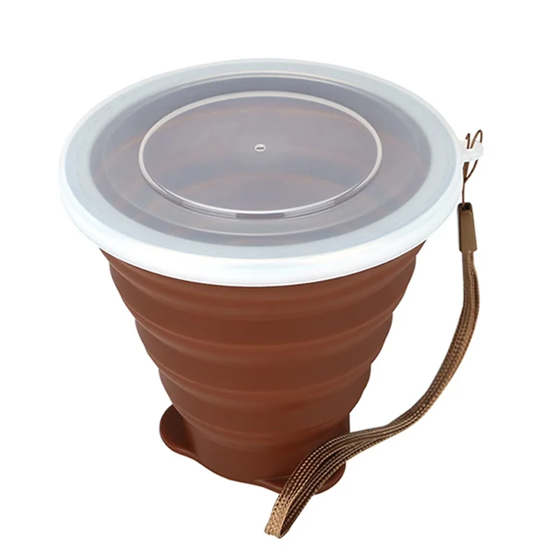 270ML Travel Cup Stainless Steel Telescopic Cup Silicone cups Retractable Cups Folding Outdoor Coffee Sport Water Collapsible - Color: Chocolate