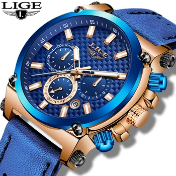 

Relogio Masculino LIGE Business Leather Mens Watches Top Brand Luxury Clock Man Waterproof Quartz Watch Men Sports Chronograph