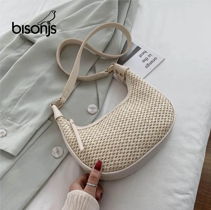 BISONJS соломенные сумки из натуральной кожи кошелек для женщин через плечо сумка