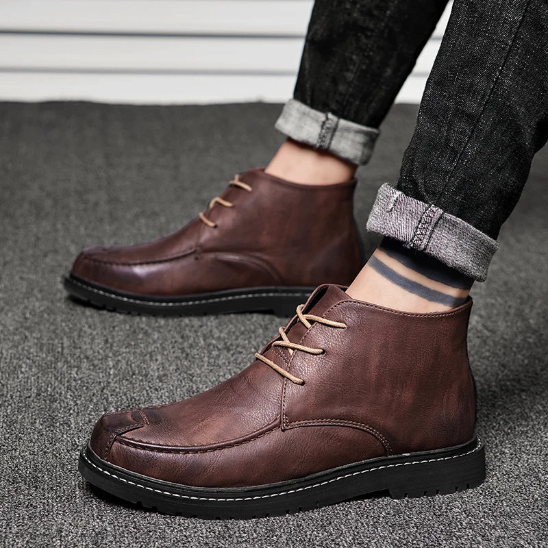 VMUKSAN/классические кожаные ботинки; Теплая обувь с мехом; большие размеры 38-47; мужские зимние ботинки