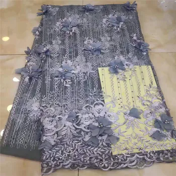 

Latest Gray Tulle Lace Fabric High Quality Europe And American Fashion Fabric With Beads Stone French lace Fabrics