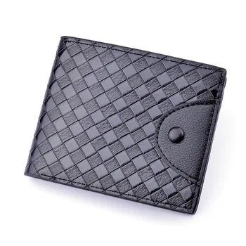 

New Style Men's Wallet Men's Short Fashion Exposure Leather Wallet Casual Stylish Woven Pattern Card Bit More Large-Volume Walle