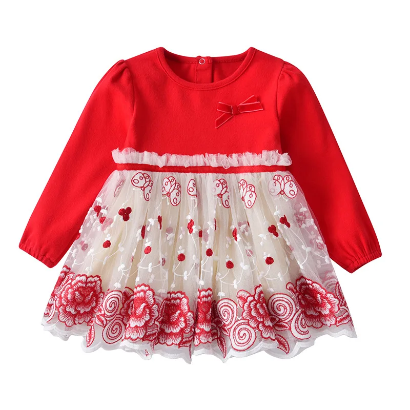 

Childrenswear Female Baby Spring And Autumn New Style Dress Bright Red Dyed Yarn Mesh Dress 0-1-2-Year-Old GIRL'S Princess Tutu
