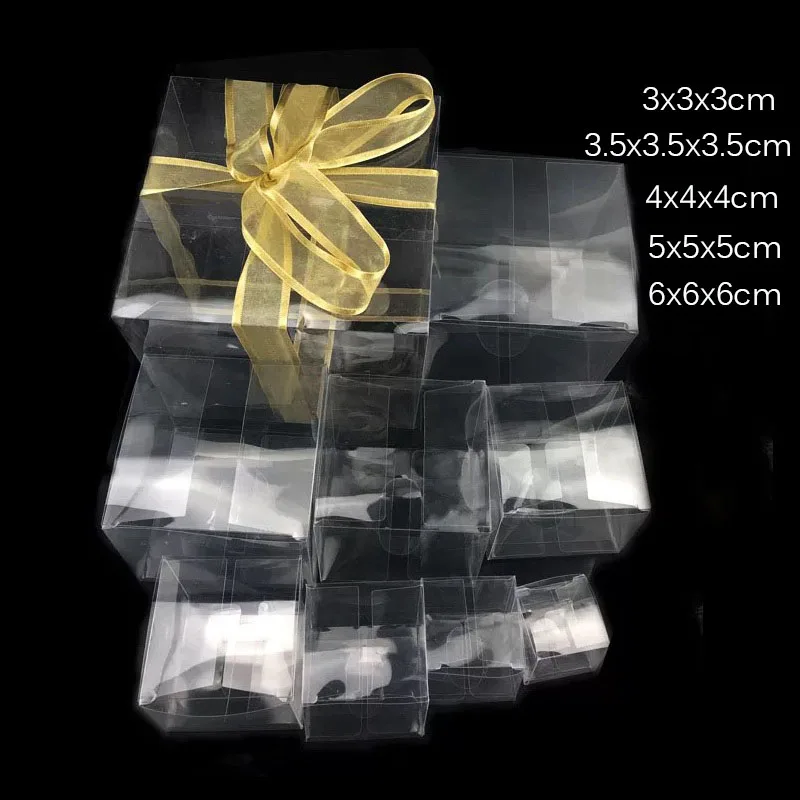 

50pcs/lot Many Sizes Clear PVC Box Transparent Storage Boxes Party Gifts Packaging Box Square Small Plastic Candy Gift Boxes