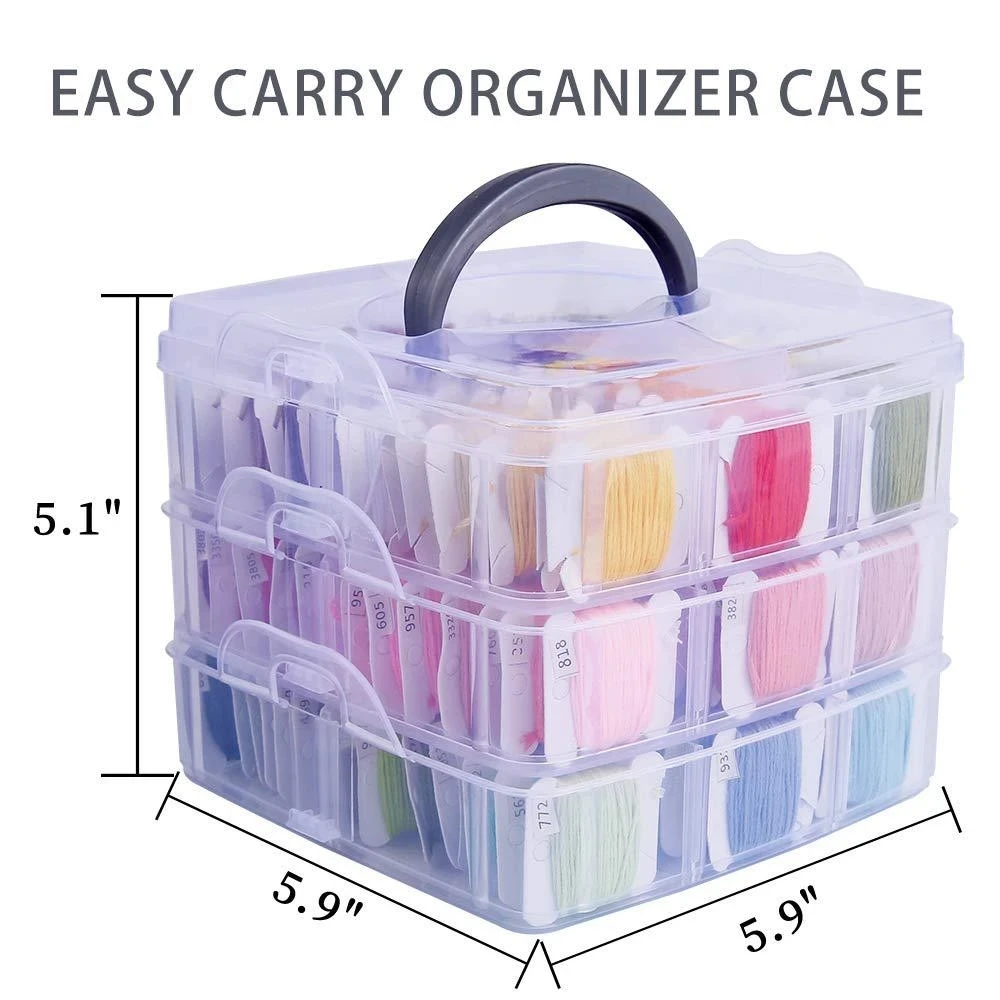 3 Layers 18 Compartments Plastic Embroidery Floss Storage Box Floss Bobbins Beads Storage Organizer for DIY Cross Stitch Sewing sewing storage box,embroidery floss organizer